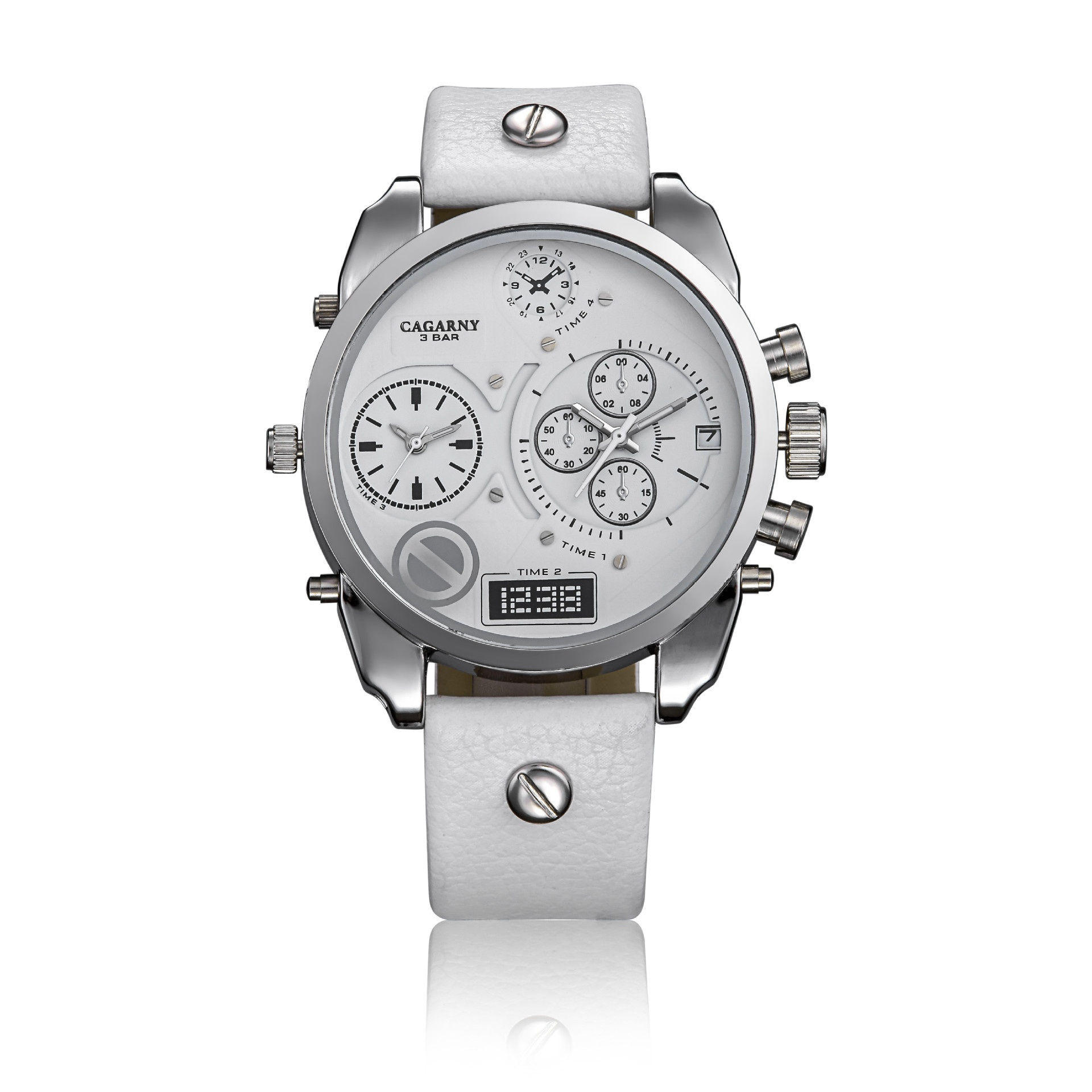 Creative Double Time Zone PU Leather Belt Men's Watches Watch - Image 8